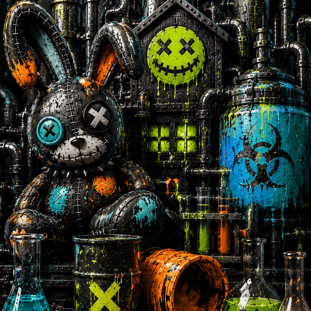 Patch the bunny in the Drip Factory lab beside a lime XX smiley