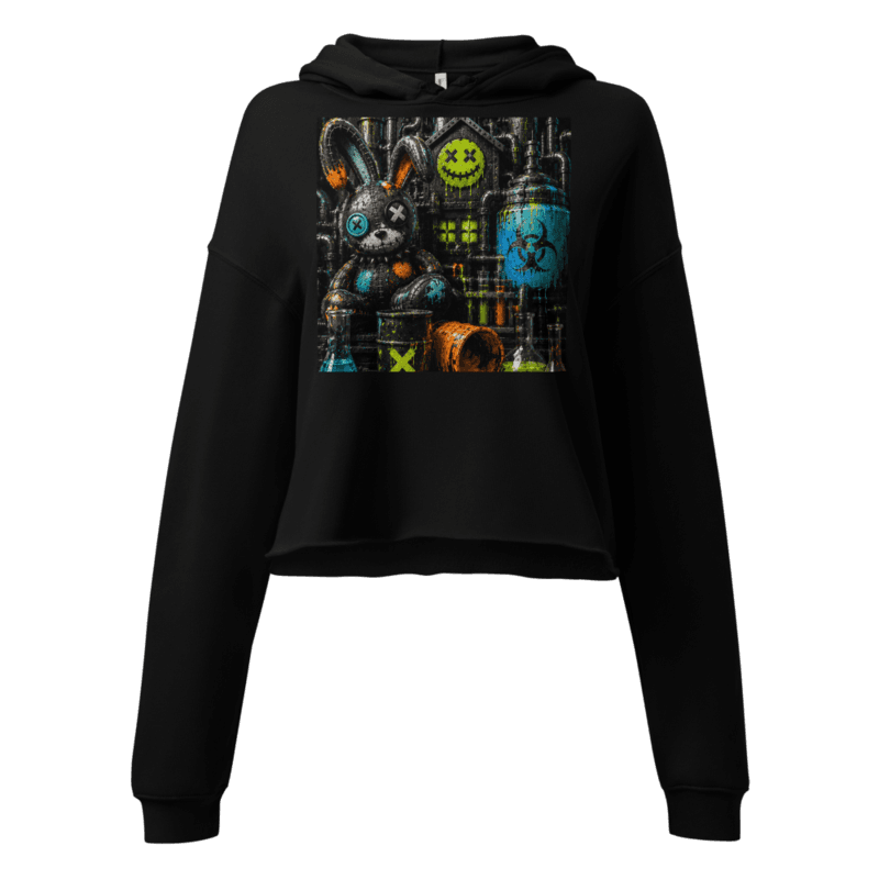 Black women's cropped hoodie with the Bunny Lab print