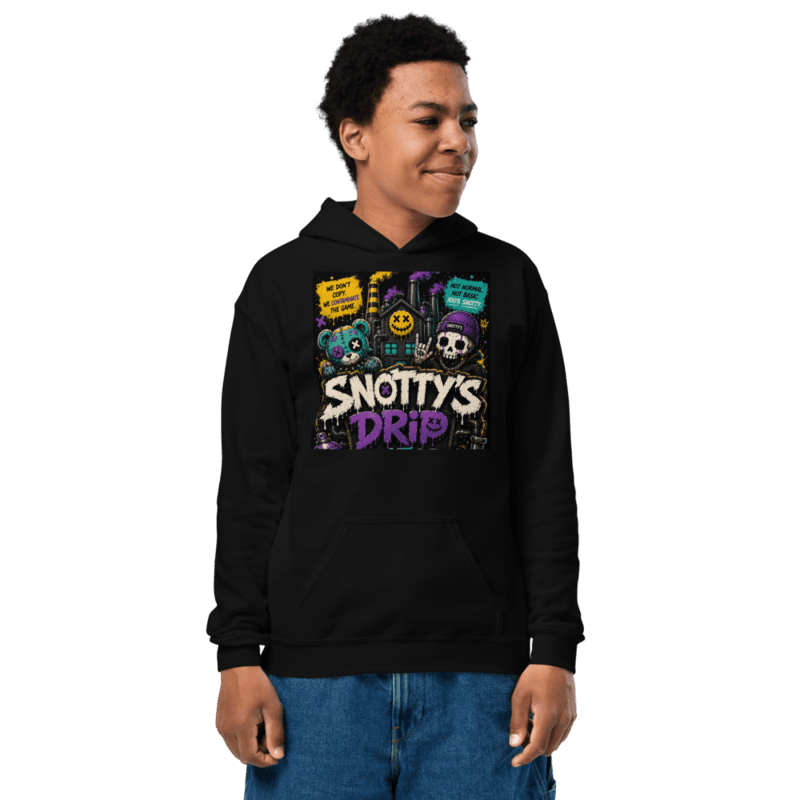 Black youth hoodie with the Contaminate The Game print