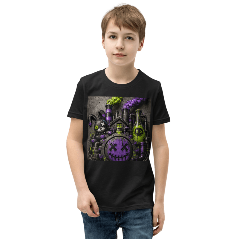 Black youth tee with the Gear Smiley print