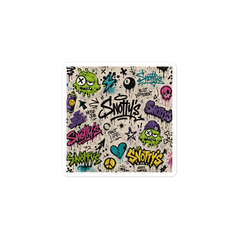 Kiss-cut sticker sheet of the Snot Life graffiti — drip monsters, 100% GROSS, and crowns
