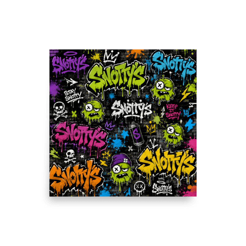Matte wall poster of the neon Snotty's graffiti tag wall