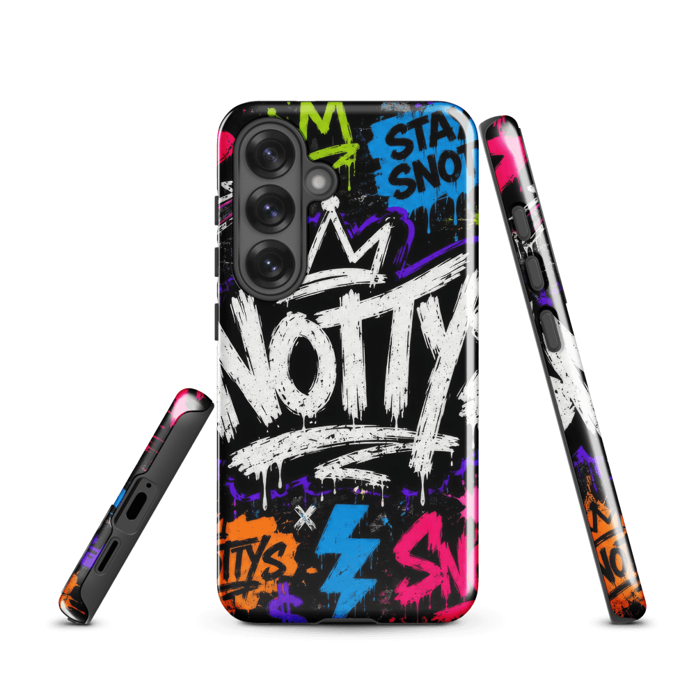 Tough Samsung case printed with the Snotty's graffiti wordmark, crown, and STAY SNOTTY tag