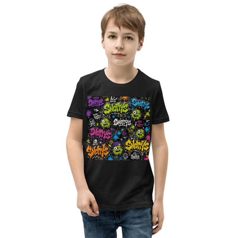 Black youth tee with the Tag Wall print