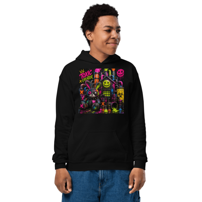 Black youth hoodie with the Toxic Creator print